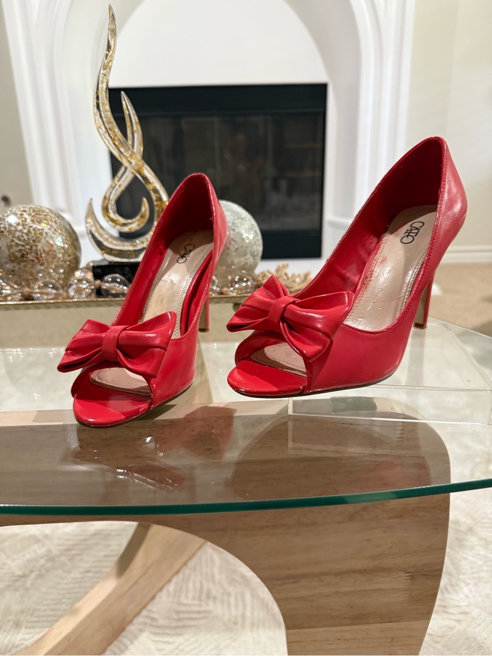 Cato Red Peep-Toe Bow Heels